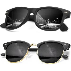 image:imageKALIYADI Sunglasses Men Polarized Sunglasses for Men Women Unisex SemiRimless Frame Retro Driving Sun Glasses UV BlockingC01 2 Pack Matte Black Frame GreyMatte Black Frame Grey