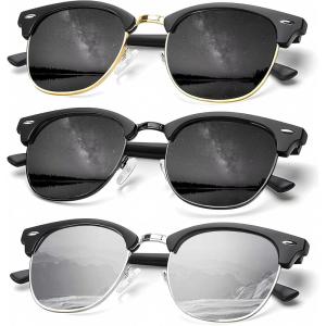 image:imageKALIYADI Sunglasses Men Polarized Sunglasses for Men Women Unisex SemiRimless Frame Retro Driving Sun Glasses UV BlockingD143 Packgolden BlackBlackBlack Silver