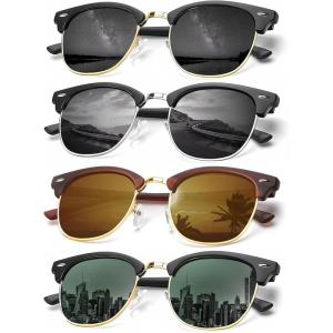 image:imageKALIYADI Sunglasses Men Polarized Sunglasses for Men Women Unisex SemiRimless Frame Retro Driving Sun Glasses UV BlockingE02blackBlackG15Brown