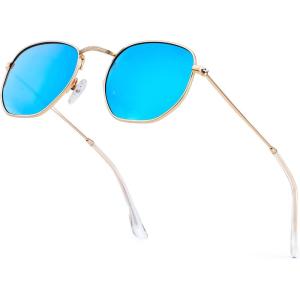 image:imageKALIYADI Sunglasses for Women and Men Polarized Square UV Protection Trendy Metal Frame Hexagon SunglassesA6 GoldBlue Hexagonal