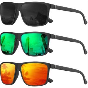 image:imageKALIYADI Polarized Sunglasses for Men and Women Mens Sun Glasses with UV Protection for Driving Fishing Golf 3 Packs3 Pack BlackGreenRed