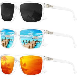 image:imageKALIYADI Polarized Sunglasses for Men and Women Mens Sun Glasses with UV Protection for Driving Fishing Golf 3 Packs3 Pack Clear FrameblackIce BlueRed