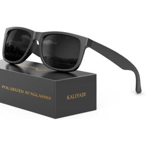 image:imageKALIYADI SunglassesMen PolarizedSunglasses for Men Classic Sun Glasses for Driving Fishing Golf with UV400 ProtectionA12black Striped Frame Black